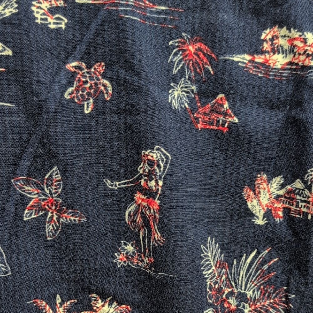 Tommy Bahama Dark Blue Turtles Hula Girl Palm Trees Cotton Button Down Sz L - Picture 3 of 9